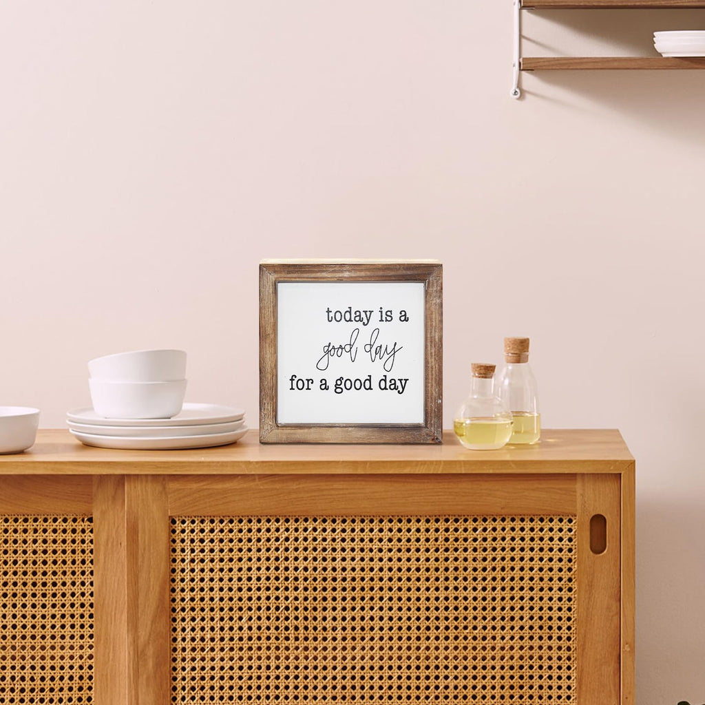 Today is A Good Day for A Good Day Inspirational Wood Box Sign for Home Decor,Freestanding Mini Wood Block Sign for Desk,Shelf or Wall Display 6" x 6" x 1.57" Today is a Good Day
