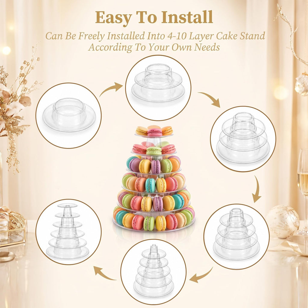 6 Tiers Macaron Tower Stand, 2Pcs Clear Plastic Macaron Display Holder