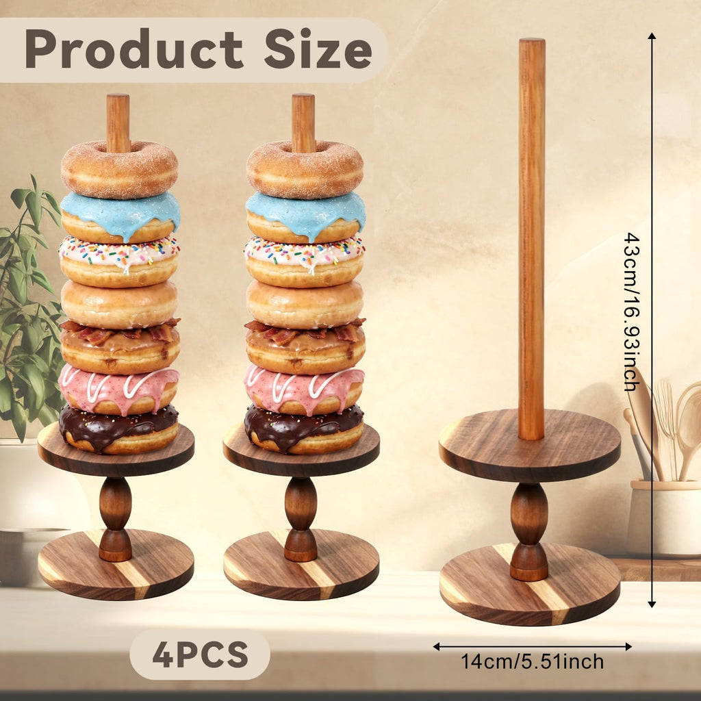 4 Pcs Wooden Donut Stand for Dessert Table Farmhouse Donut Stand