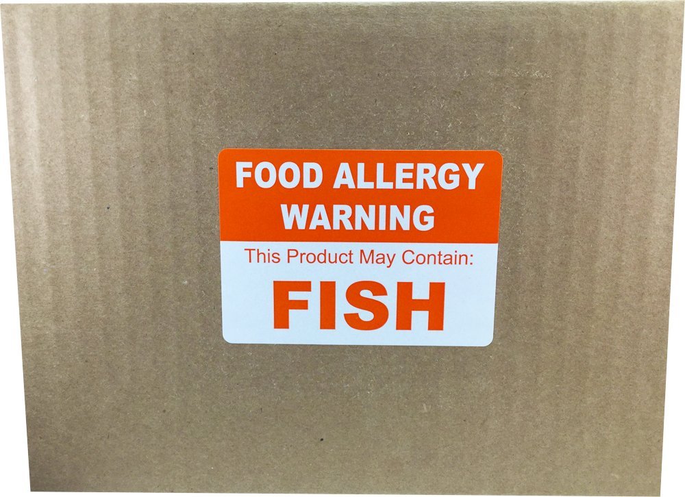 Food Allergy Warning Labels This Product May Contain Fish 2.5 x 3.5 Inch Rectangle 500 Adhesive Stickers