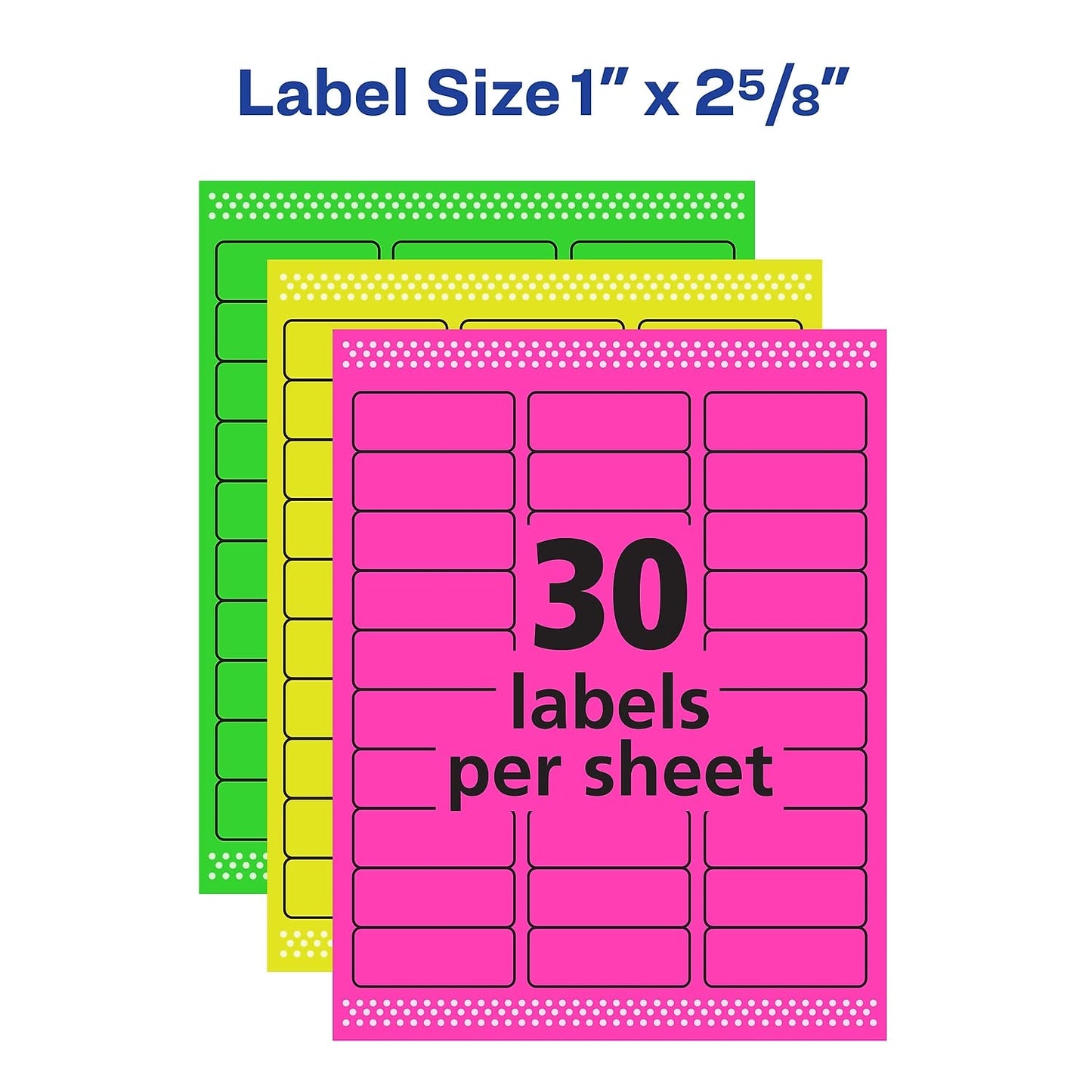 Avery Multipurpose Labels, Removable, Assorted Neon, 1 x 2.625 Inches, Pack of 360 (6479)