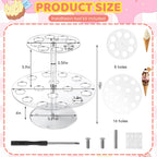 FoldTier 2 Pack Acrylic Ice Cream Cone Holder Stand, 2 Tier with 24 Holes