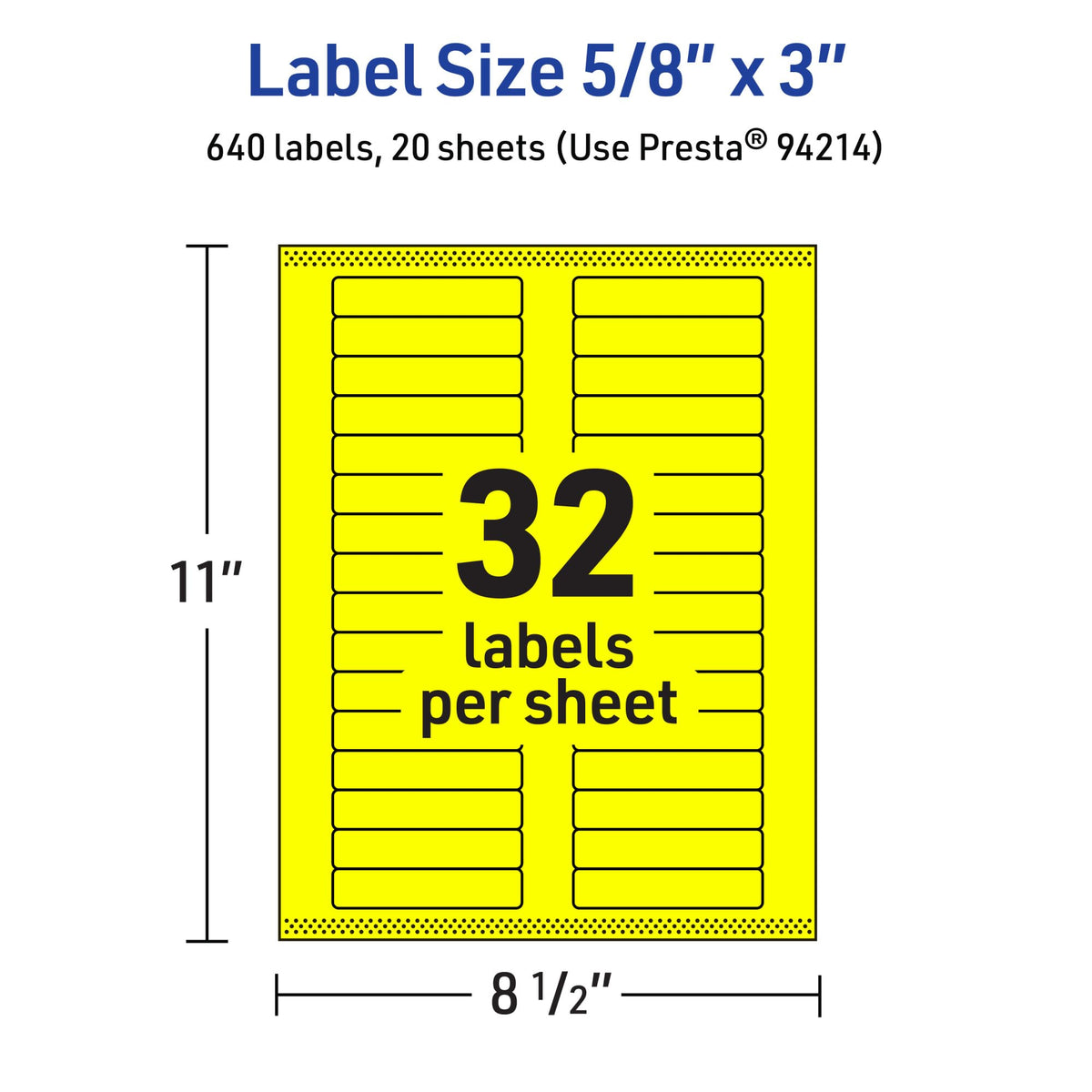 Avery® Printable Rectangle Labels, Sure Feed® Technology, 5/8" x 3", Neon Yellow Labels, Laser/Inkjet Printable, 640 Total, Great for Mailing and Packaging 640 labels