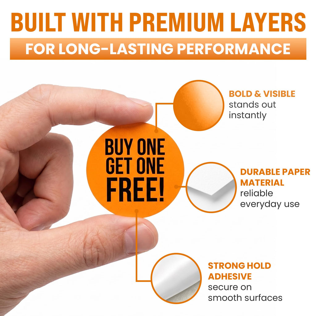 500pcs BOGO Stickers, 1.5" Diameter, Fluorescent Orange