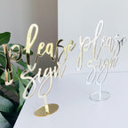 Please Sign Wedding Table Number Signs with Stand, 8.5 x 10 inches, Gold Mirrored Acrylic (Gold Mirrored)
