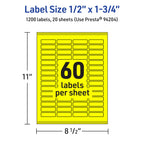 Avery Printable Rectangle Labels, Sure Feed Technology, 1/2" x 1-3/4", Neon Yellow Labels, Print-to-The-Edge, Laser/Inkjet Printable, 1,200 Total, Great for Jars and More 1,200 labels
