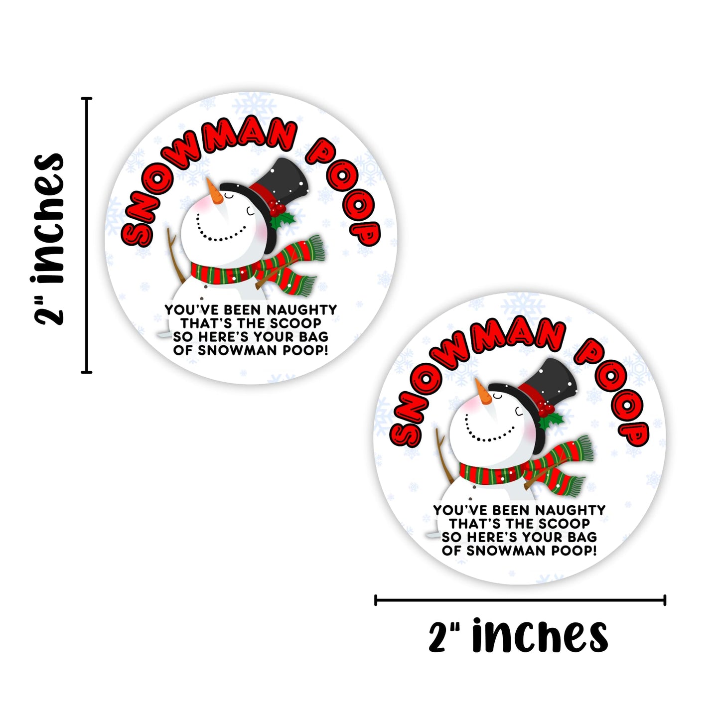 Snowman Poop Christmas Marshmallows in a Bag Gag Gift Sticker Labels | 40 pk 2” Circle Stocking Stuffer Candy Grouch Pills Magical Reindeer Food Sack