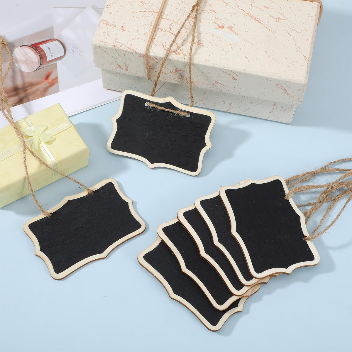12Pcs Reusable Decanter Labels Blackboard Slate with Hanging String