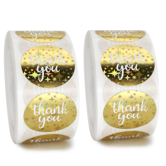 Thank You Stickers 1000 PCS Round Gold Wedding Sticker 2 Rolls Glitter Star Thank You Labels for Small Business 1 Inch (Gold)