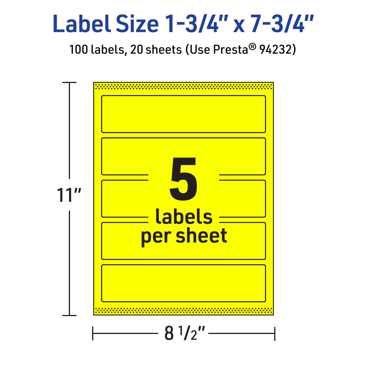 Avery Printable Rectangle Labels, Sure Feed Technology, 1-3/4" x 7-3/4", Neon Yellow Labels, Print-to-The-Edge, Laser/Inkjet Printable, 100 Total, Great for Candles and Jars 100 labels