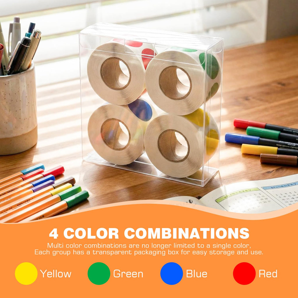 1 Inch 4 Colored Dot Stickers, 2000PCS Round Sticker Label Dots Red-yellow-blue-green 4Colors-2000PCS