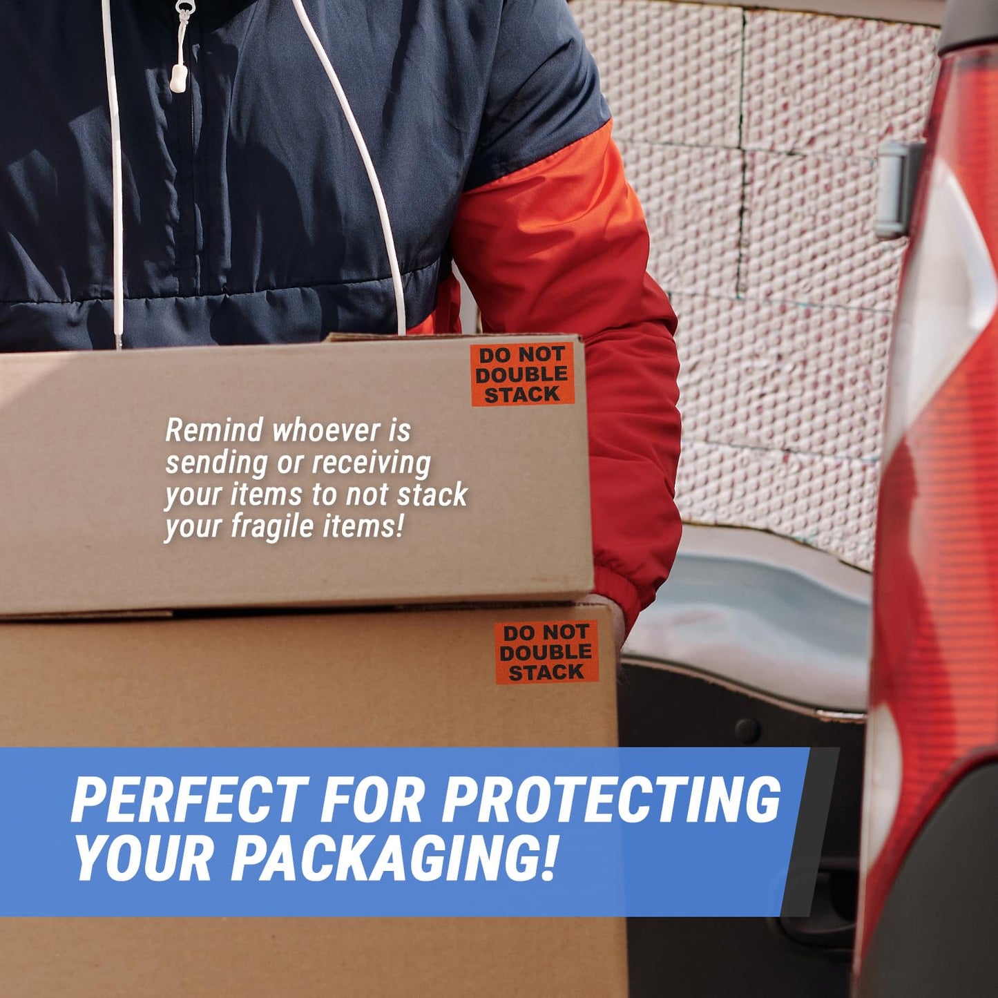 300 Do Not Stack Stickers - 3 x 5 inch, Do Not Stack Labels (Fluorescent Orange) Warning Labels for Warehouse/Shipping/Handling/Moving - 1 Roll of 300