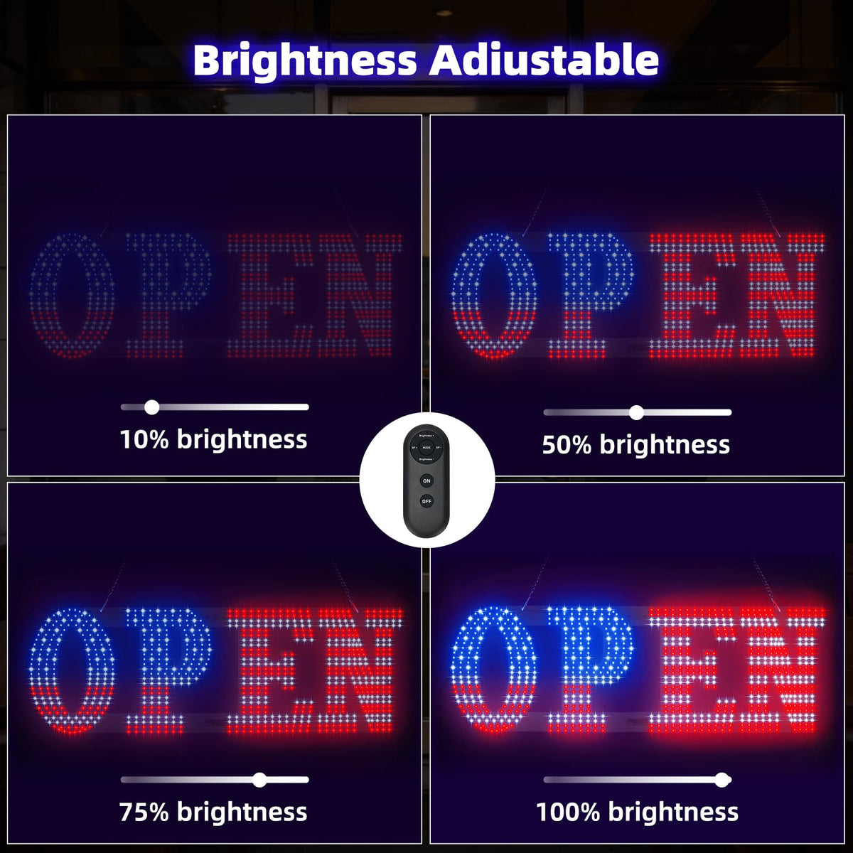 LED Open Signs for Business, HETAIJIE 30" x 10" Large super Bright LED open Sign, Dimmable US Flag Design Storefront Display, 12 Modes Flashing for Shop Bar Cafes Window (High Brightness) 30*10inch