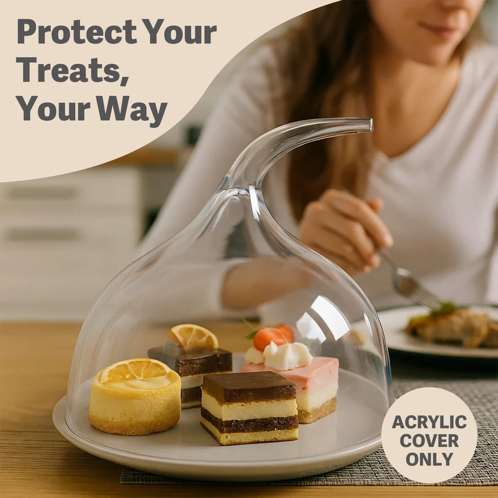 6-inch cake stand with a shatterproof acrylic cake dome—the perfect choice for kitchenware, birthdays, parties, weddings, and baking gifts, ideal for displaying food