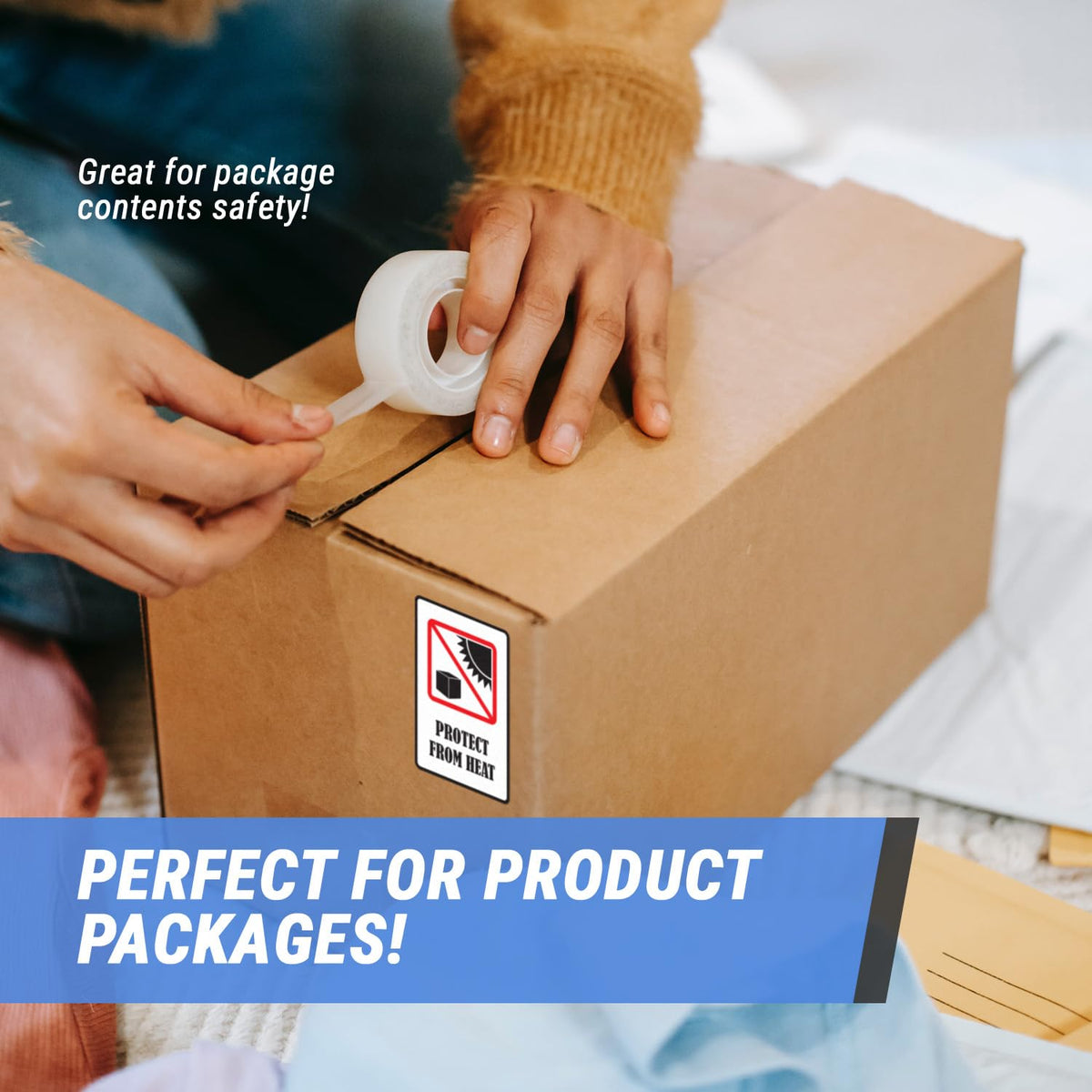 600 Protect from Heat Stickers, 2 x 3 Inch Caution Warning Stickers Package Labels for Safe International Shipping Moving Handling Package Labels, Adhesive - 2 Rolls of 300 (Pack of 2) 600 Labels (Pack of 2)