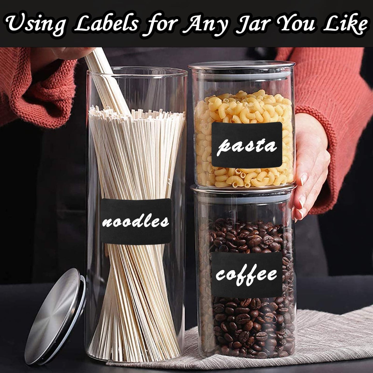Chalkboard Labels Stickers, 120pcs Black Chalkboard Labels for Containers with White Chalk Marker Reusable and Waterproof Chalk Labels Blackboard Stickers for Storage Bins Container Glass Jars Cups Rectangle