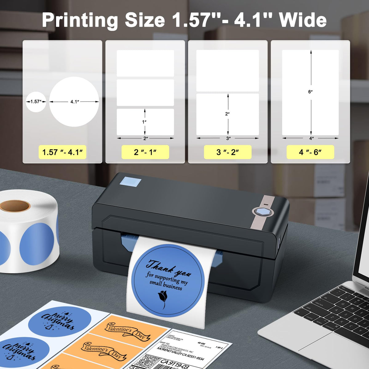 JADENS Bluetooth Thermal Shipping Label Printer, Wireless 4x6 Label Printer Blue
