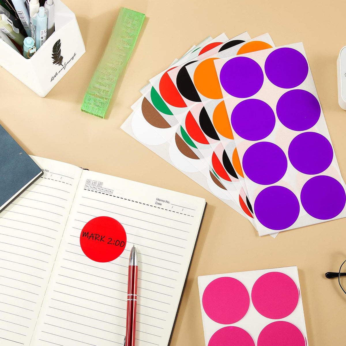 Zonon 1200 Pieces 2 Inch Colored Dot Stickers 10 Color Printable & Writable