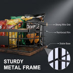 3-Compartment Metal Snack Organizer for Countertop, Snack Basket with Wooden Base and Pen, Chip and Candy Storage Bin for Kitchen Pantry and Snack Bar Station, Black