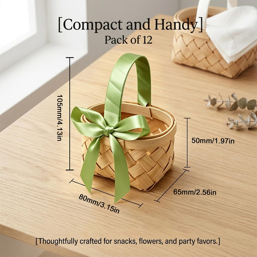 MDEOOSKY 12 Pcs Mini Woven Baskets with Handles, Suitable for Flower Girl Gifts, Ideal for Wedding Favors and Birthday Decorations (Sage Green) Sage Green