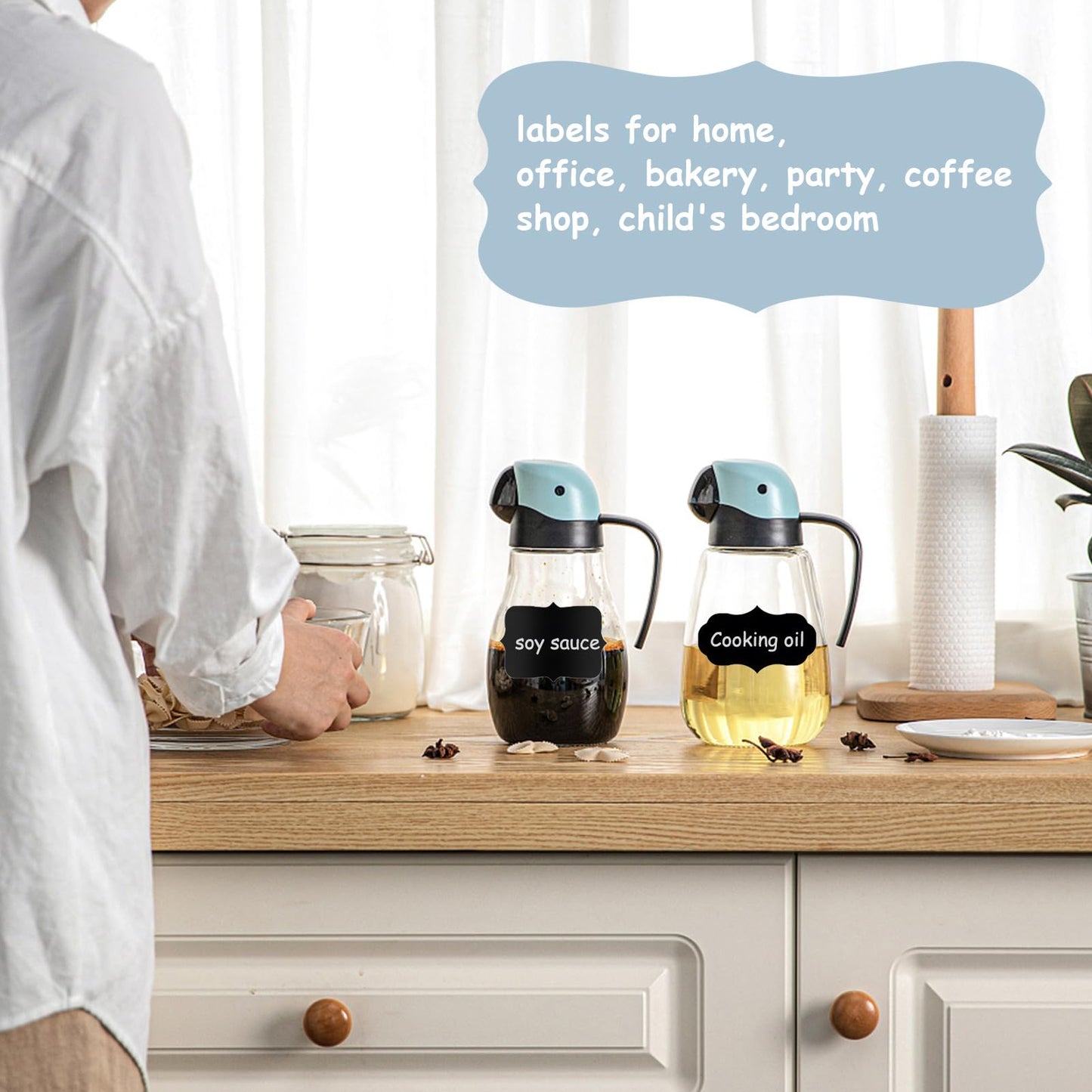 FYY Chalkboard Labels for Jar - 250pcs Reusable Waterproof Blackboard Stickers Removable Label with White Chalk Marker and Small Towel for Jars, Bottles, Storage Bins, Organize Home & Kitchen, Black