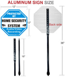 2 Pack Protected By Home Security System Signs for Yard, 12" x 12" Aluminum Sign with 36" Metal Stakes, Audio Video Recording Warning Sign, Reflective Aluminum 2Pack with Black Stake