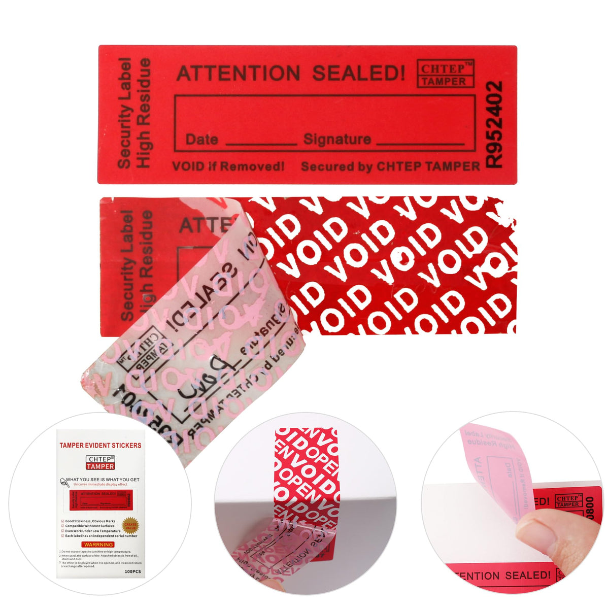 ChtepTamper Tamper-Evident Security Labels, Red, 0.8x2.4 inches | 100 Pieces Total Transfer, Serial Number, Goods Shipping, Privacy Protection 0.8 * 2.4inch