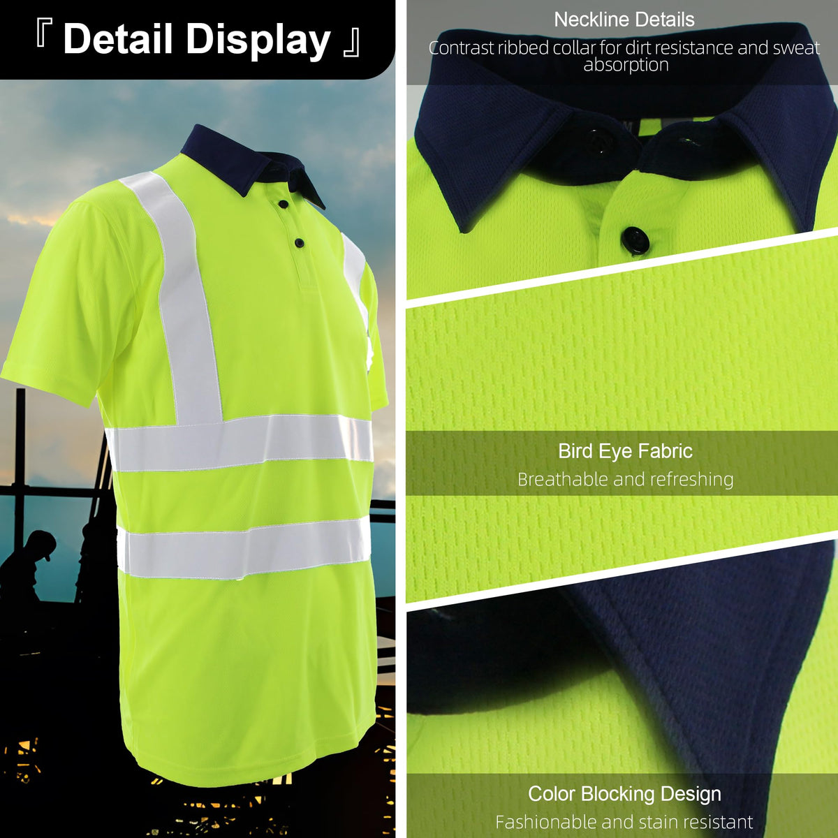 High Visibility T Shirt Reflective Stripes Short Sleeve Work Shirt for Construction Safety T Shirts XX-Large Fg-02s Green