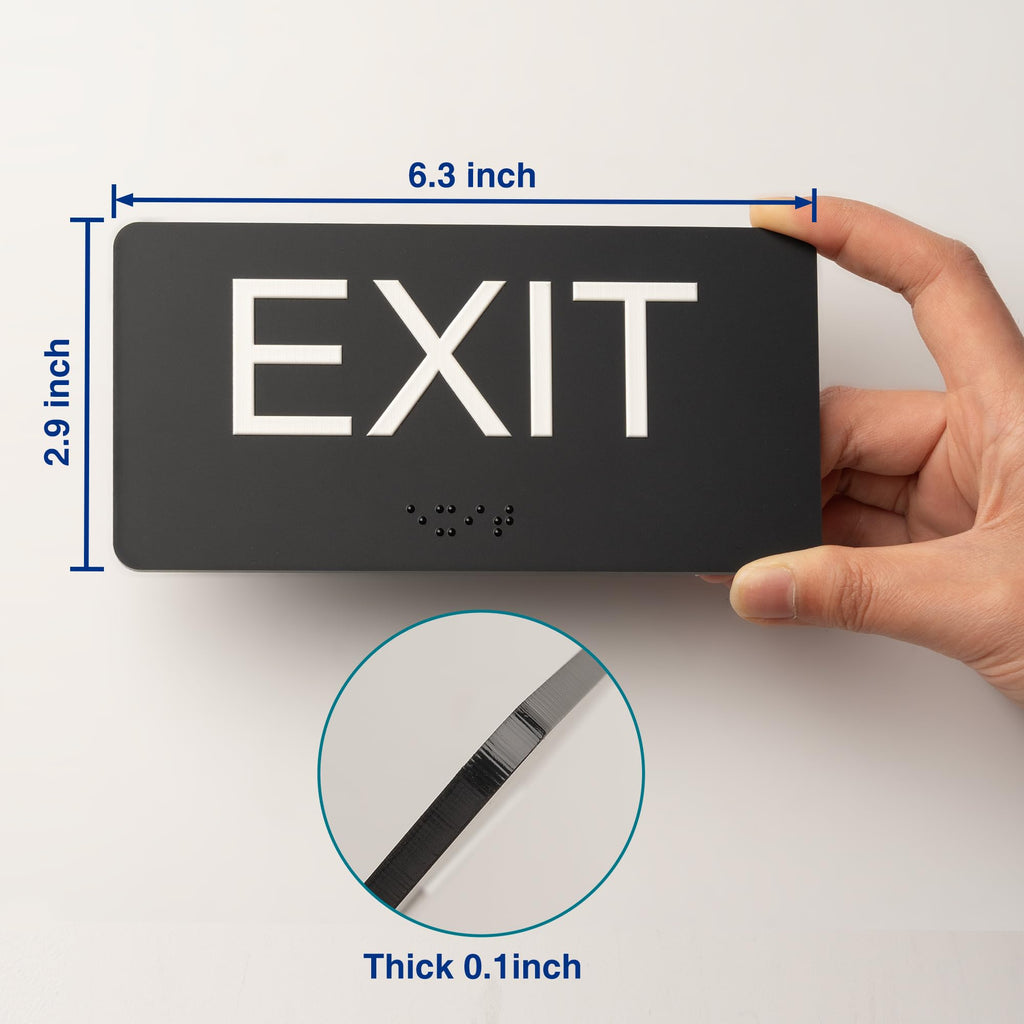 ADA Compliant Exit Signs- 2 Pack Exit Sign with Braille and Raised Letters Emergency Exit Sign for Business Office Public Space Indoor/Outdoor Easy Adhesive Install Acrylic Horizontal 6.3”×2.9” 2pk-horizontal