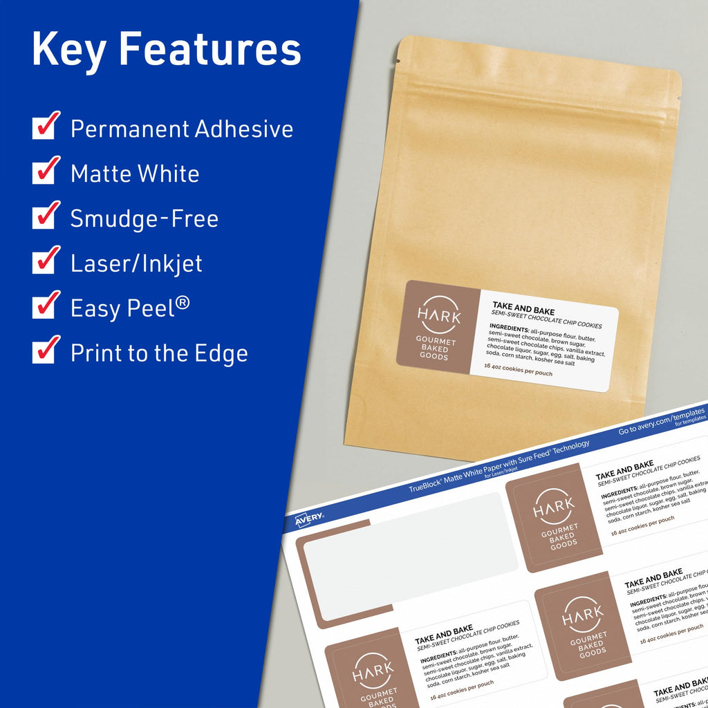 Avery TrueBlock Matte White Rectangle Labels, Sure Feed Technology, 1.5" x 3.75", 500 Matte White Labels, Print-to-The-Edge, Laser/Inkjet Printable, Great for Packaging and Product Merchandising 500 labels