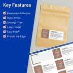 Avery TrueBlock Matte White Rectangle Labels, Sure Feed Technology, 1.5" x 3.75", 500 Matte White Labels, Print-to-The-Edge, Laser/Inkjet Printable, Great for Packaging and Product Merchandising 500 labels