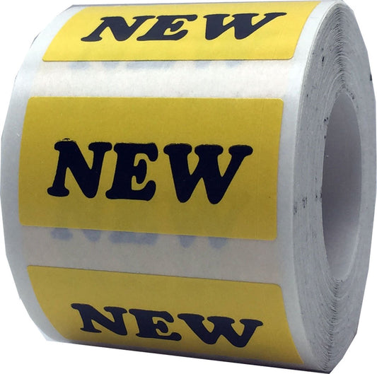 Yellow with Black Text New Rectangle Stickers, 3/4 x 1.5 Inches in Size, 500 Labels on a Roll for Vibrant Product Labeling and Organization - Made in The USA