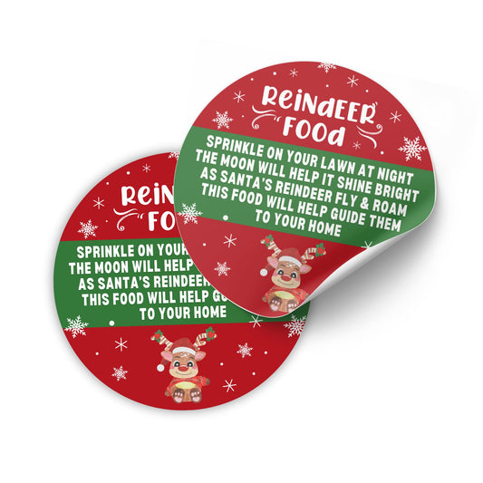 Magic Reindeer Food Holiday Sticker Tags | 40 Pack 2” Circle Label Stickers Santa Christmas DIY Baggies Poem Elf Making Kit Tradition Bulk REd Snowflake Treat Labels