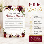 Andaz Press Fall Autumn Burgundy Maroon Floral Flowers, 5X7-Inch Fill in The Blank Bridal Shower Invitations with Envelopes, 24-Pack, Includes Cards & Envelopes Fall Bridal Shower Invitations