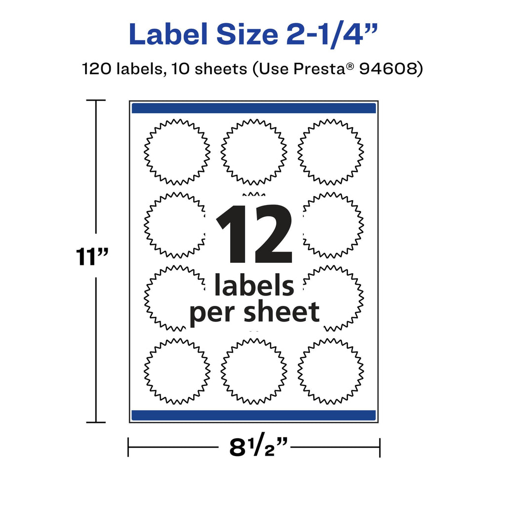 Avery® Glossy Clear Starburst Labels, Sure Feed® Technology, 2.25", 120 Glossy Clear Labels, Print-to-The-Edge, Laser/Inkjet Printable 120 labels