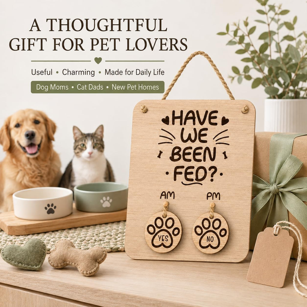 Wooden Pet Feeding Reminder Sign, Have We Been Fed AM PM Tracker