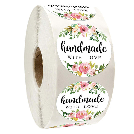 1.4 Inch Floral Handmade Stickers, 500 Round Adhesive Label Stickers, Perfect for Baking, Craft Projects, Gift Package Decoration