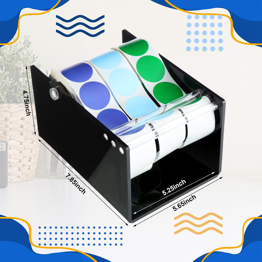 Reallnaive 1 Pcs Adjustable Label Dispenser 3 Disks Sticker Roll Holder Sticker Dispenser Black Label Roll Holder Acrylic Tape Organizer Stand for Office Home Desktop