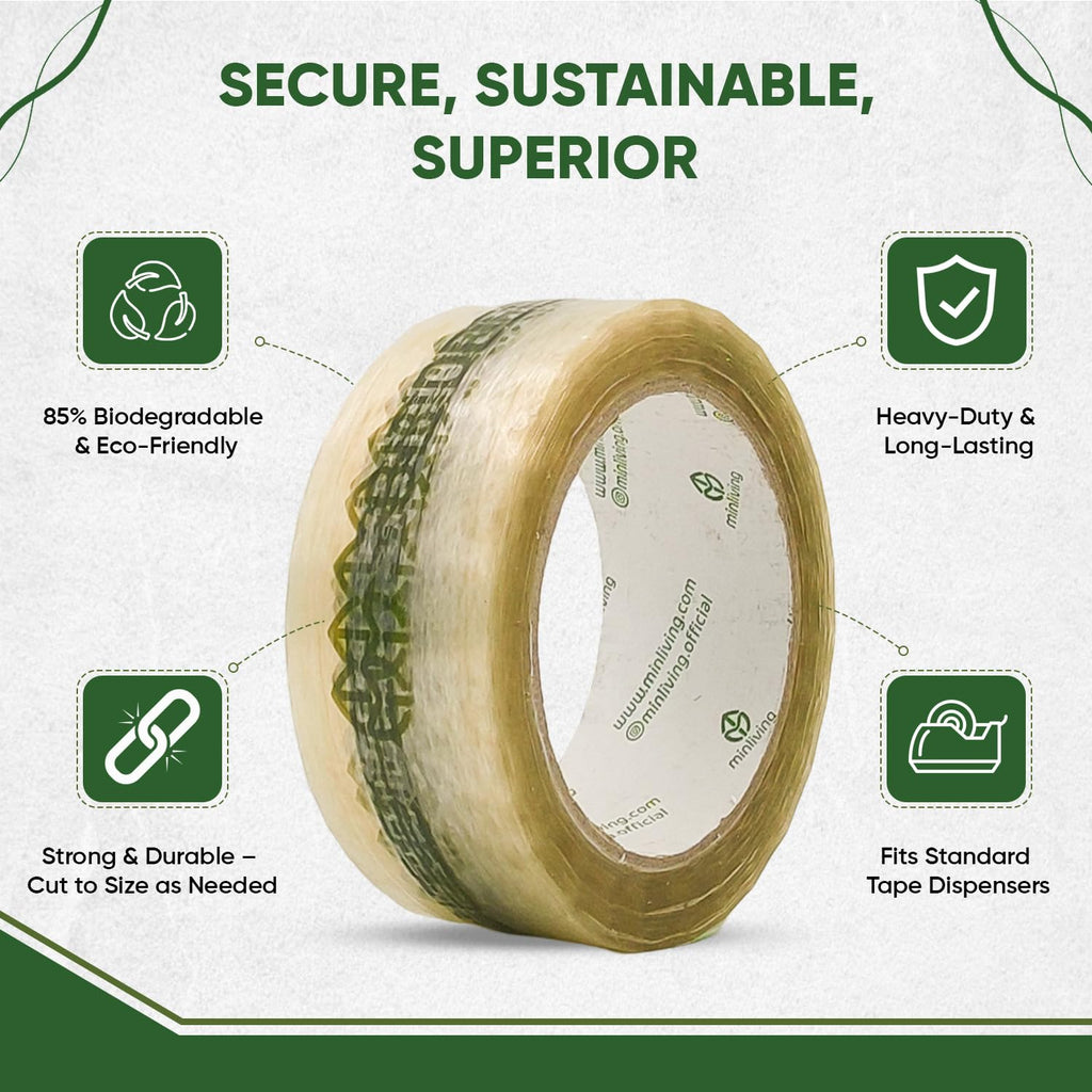Biodegradable Packing Tape | Plant-Based Cellulose Packaging Tape | Heavy Duty All-Purpose Adhesive for Shipping, Moving, Office, Crafts | Easy-Tear, Low-Noise, Clear - 3pk 1.93 in x 70 yds 1.93 in (Printed) 3