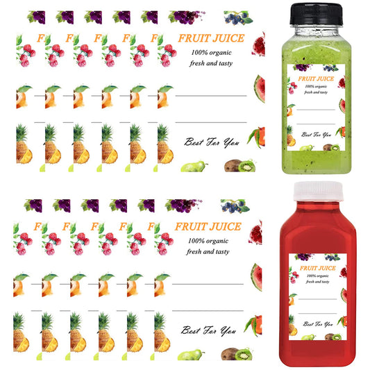 SnowTing 100pcs Plastic Juice Bottle Labels Stickers, Self-Adhesive Labels for 12oz 8oz 4oz Reusable Disposable Juice Bulk Containers Smoothie Bottles, 1.6 x 2.4 Inch