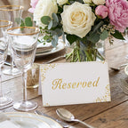 30 Pack Reserved Table Signs, White Reserved Signs with Gold Foil Design