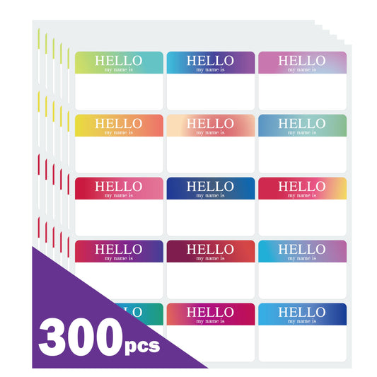 300 Pcs 3"x2"Hello My Name is Stickers, Waterproof Stickers Name Tags Rainbow Sticker 15 Color, for School Office Home