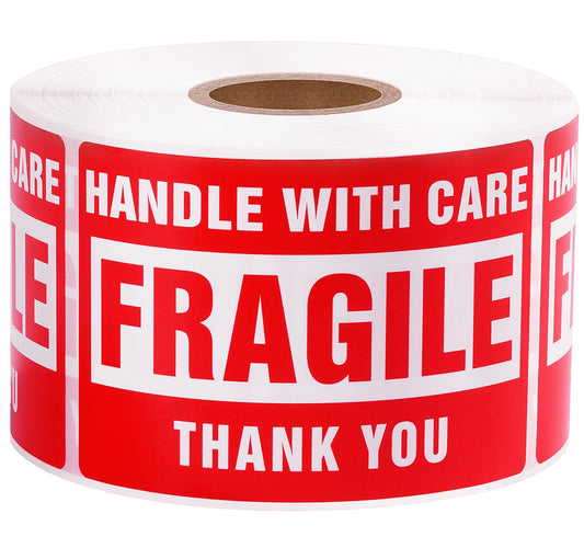 3 x 2 Inch Handle with Care 500 Fragile Stickers for Shipping Moving Glass Permanent Adhesive Fragile Labels (1 Roll, 500 Labels) 3" x 2" 1 Roll - 500 PCS