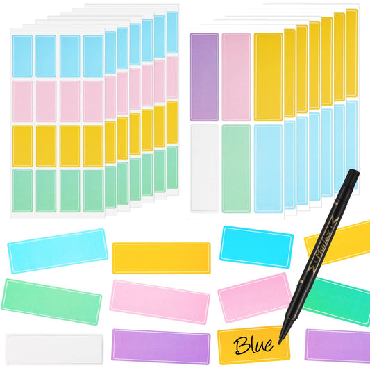 300 pieces waterproof bottle labels with black marker pen assorted colors and size removable stickers daycare Labels for kids school supplies for jars food containers (Macron Style)