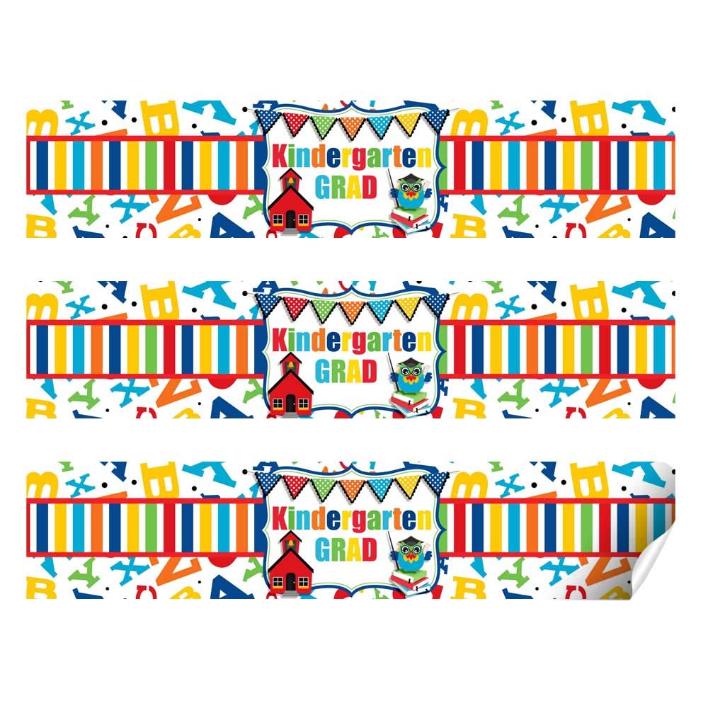 Kindergarten Graduation Themed Waterproof Water Bottle Sticker Wrappers, 20 1.75" x 8.5" Wrap Around Labels by AmandaCreation Kindergarten