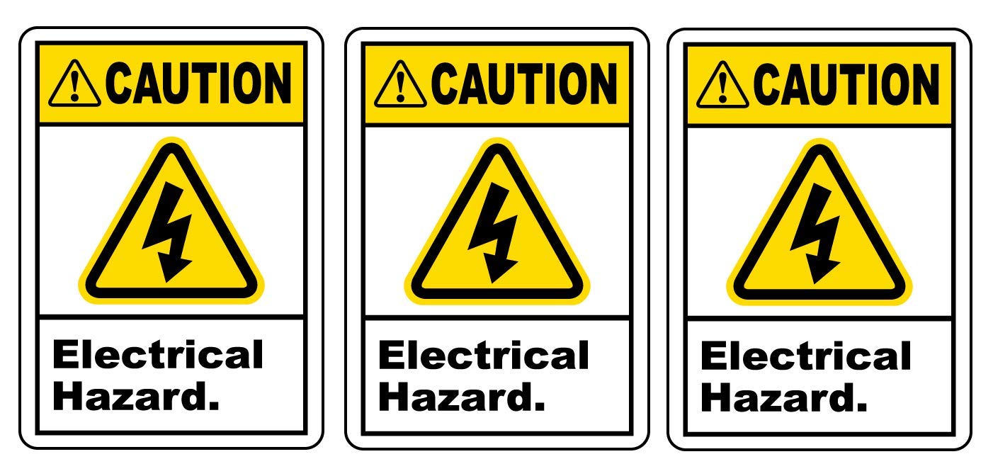Caution Electrical Safety Hazard Warning Vinyl Sticker Pack of 3 - Durable for Cars, Windows, Laptops, and More