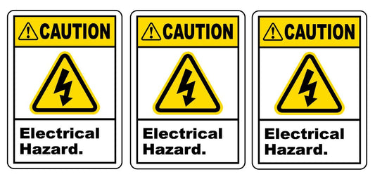 Caution Electrical Safety Hazard Warning Vinyl Sticker Pack of 3 - Durable for Cars, Windows, Laptops, and More