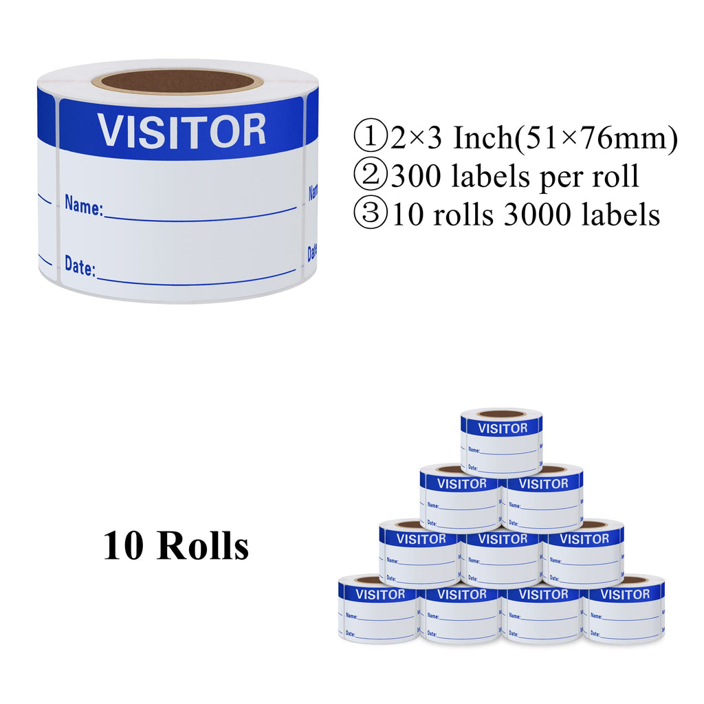 Visitor Pass Labels Name Identification Stickers 2×3 Inch, 10 Rolls Per Color（Fluorescent Green & Blue） 20 Rolls Total 6000 Stickers