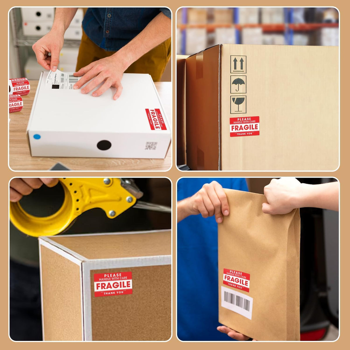 StickerJet Fragile Handle with Care Stickers Roll – (500 Labels, 3"x4") Bright Shipping and Packaging Labels with Strong Adhesive – Made in USA 3"x4" 500 Stickers - Roll