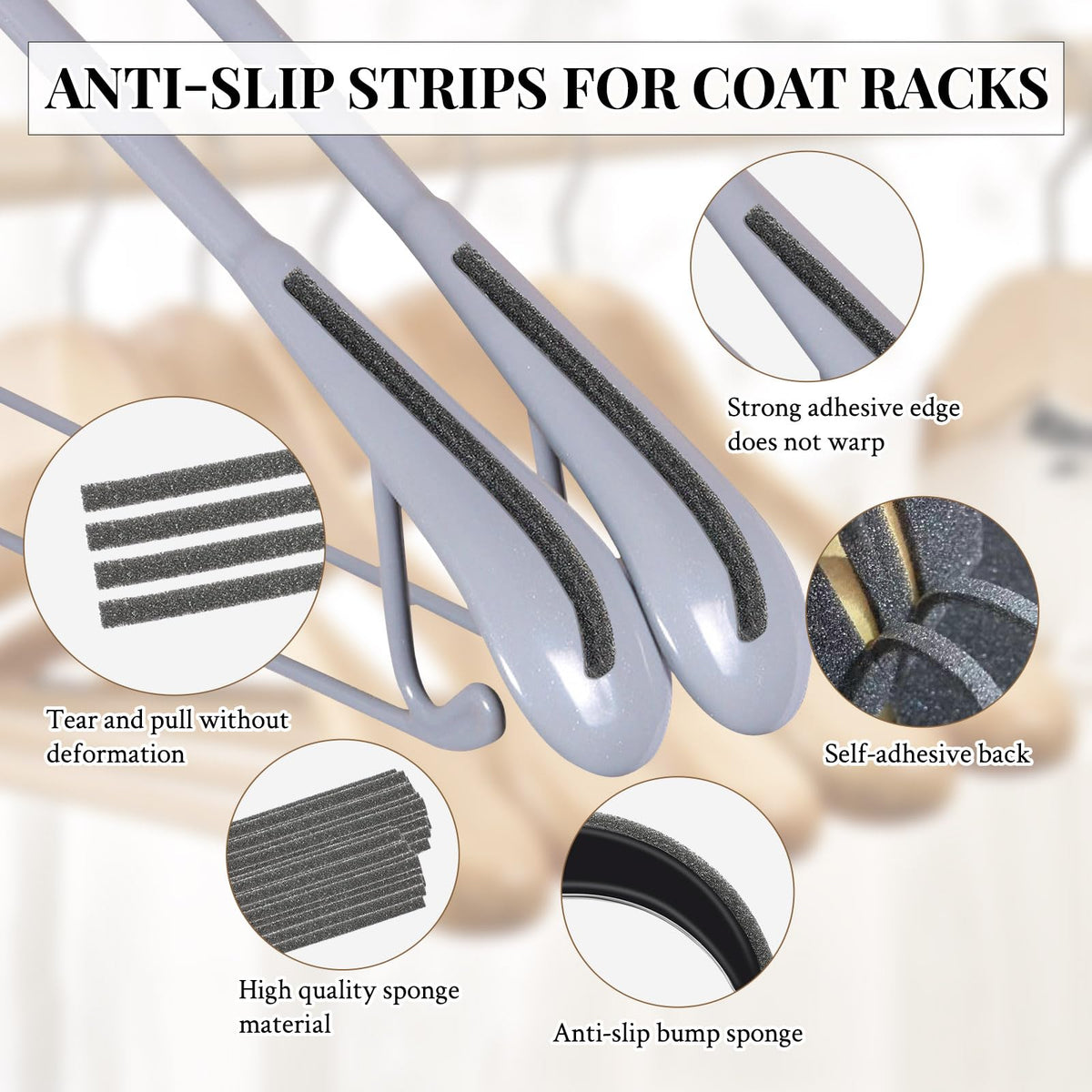 200Pcs Foam Strips with Adhesive for Clothes Hangers, Non-Slip Foam Tape Hanger Grips Self Sticking Self-Adhesive Foam Strips (3.4 X 0.27 in) 3.4 X 0.27 in
